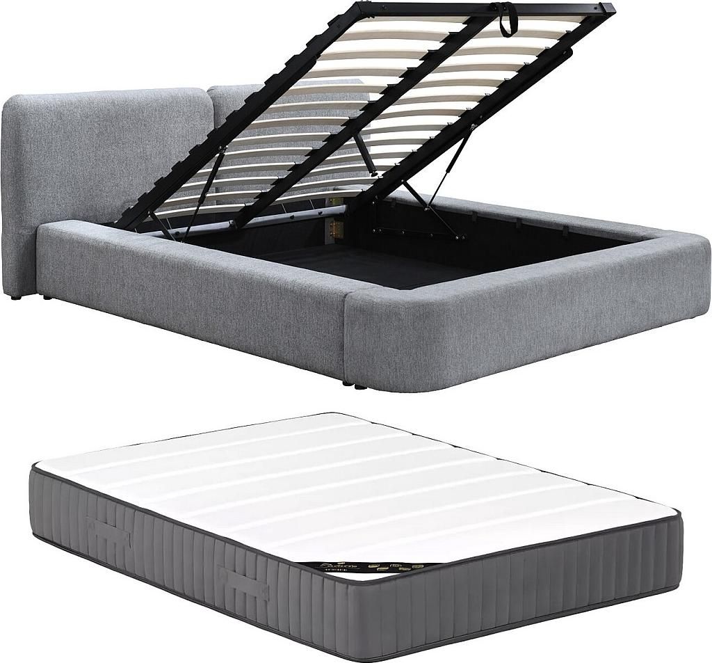 Bett mit Stauraum + Matratze 160 × 200 cm – Stoff – Grau – JUDALO by Maison Céphy