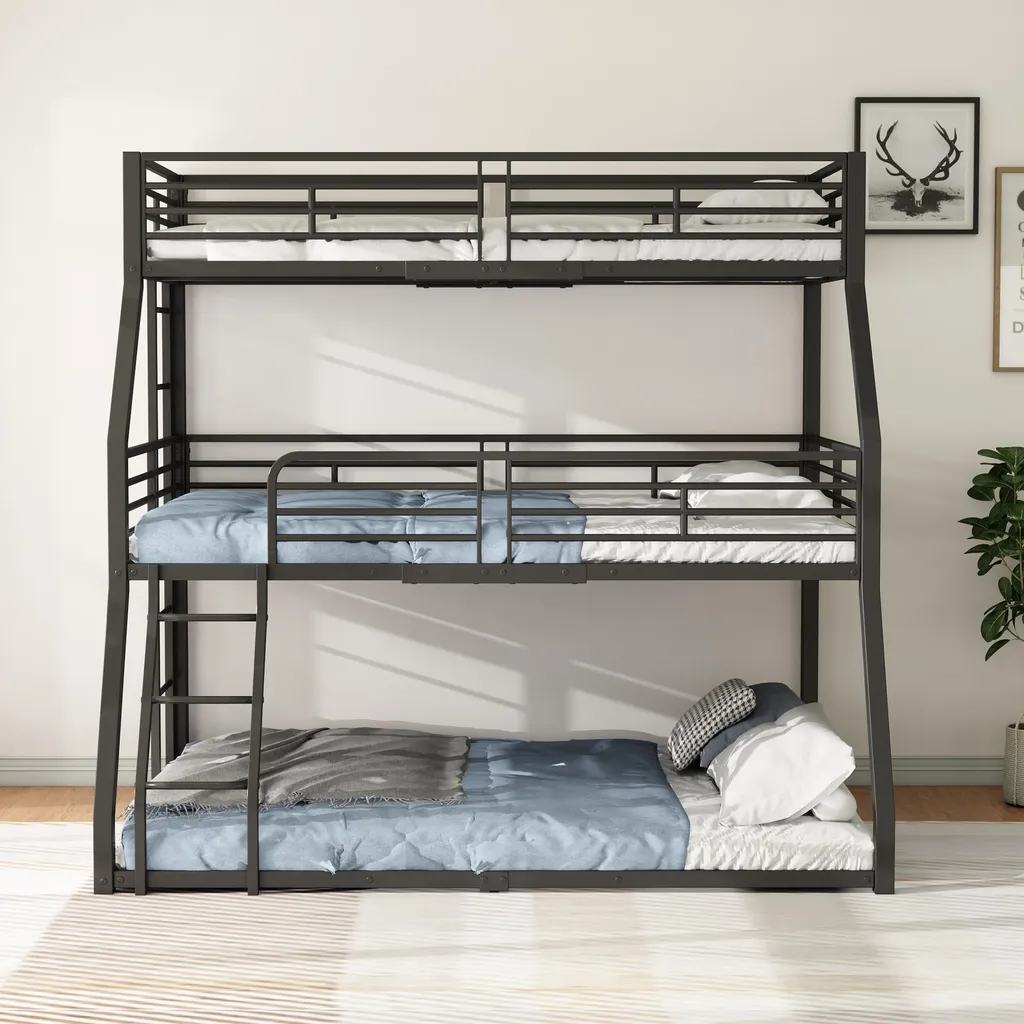 Lit Superposé Triple en Métal Noir : Solution Chambre Partagée