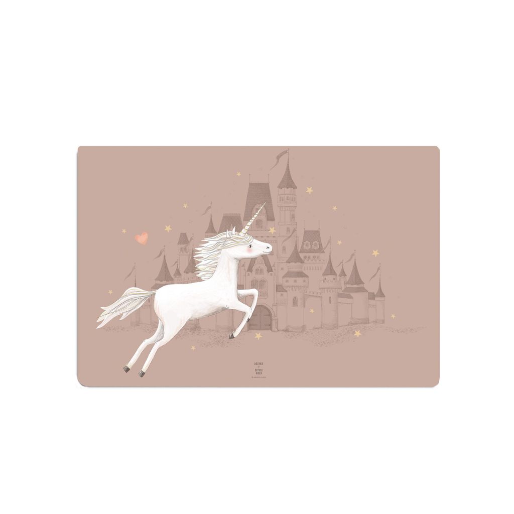 Schreibtischunterlage für Kinder – „Castel with Unicorn altrosa“ – 60 x 40 cm – aus Premium Vinyl – Germany