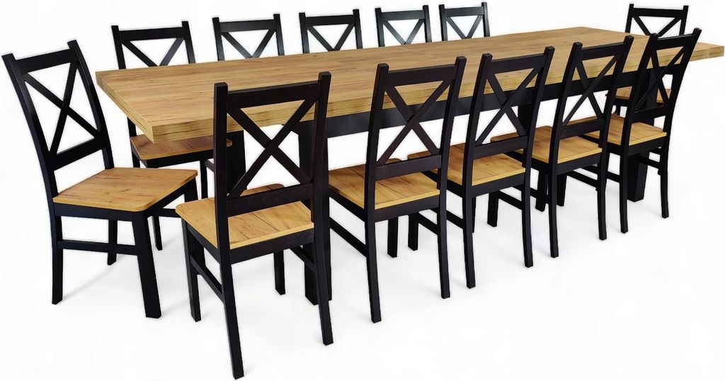Velký stůl a 12 židlí černý + dub Craft 100x200 s možností Obrázek produktu 