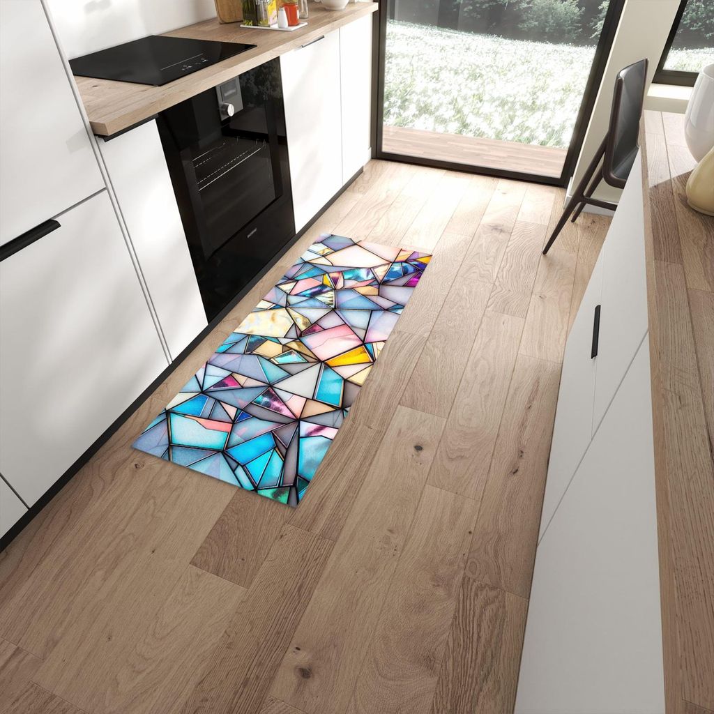 Küchenteppich 60x150cm rutschfest & abwischbar PVC Läufer - Buntes Glasmosaik