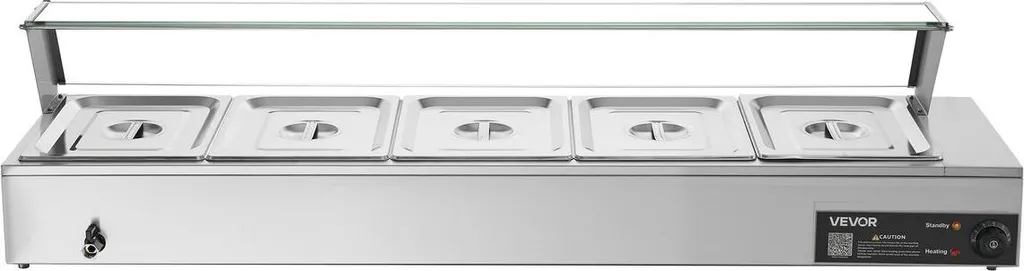 Chauffe-plat professionnel de table pour buffet avec couvercle verre