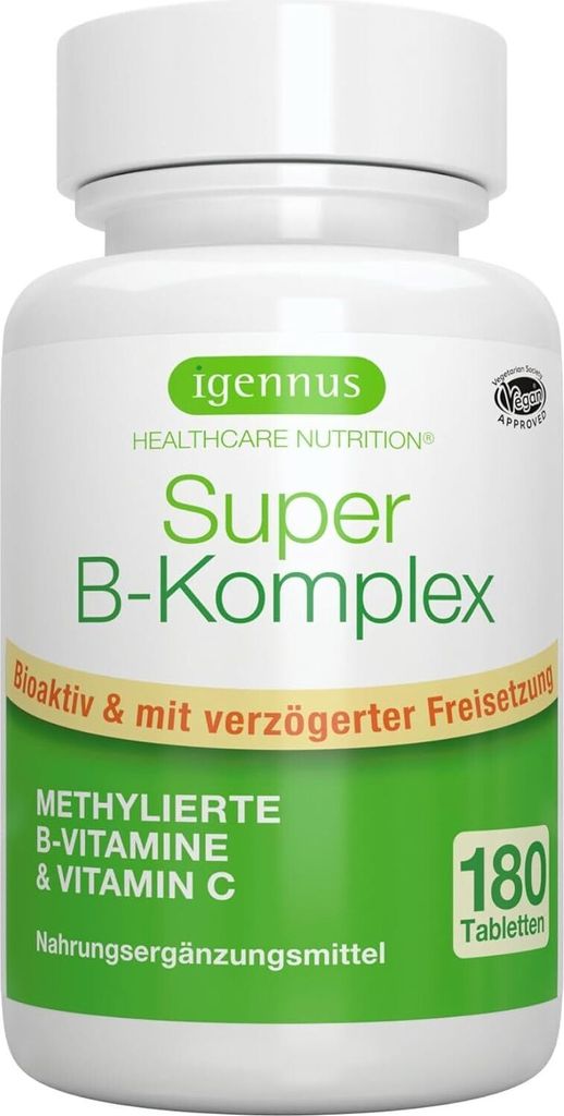 Igennus Vitamin B Komplex Hochdosiert - Methylierte B Vitamine mit Folat, B6, B1 & B12 - alle 8 in bioaktiven Formen plus Vitamin C, Depotwirkung