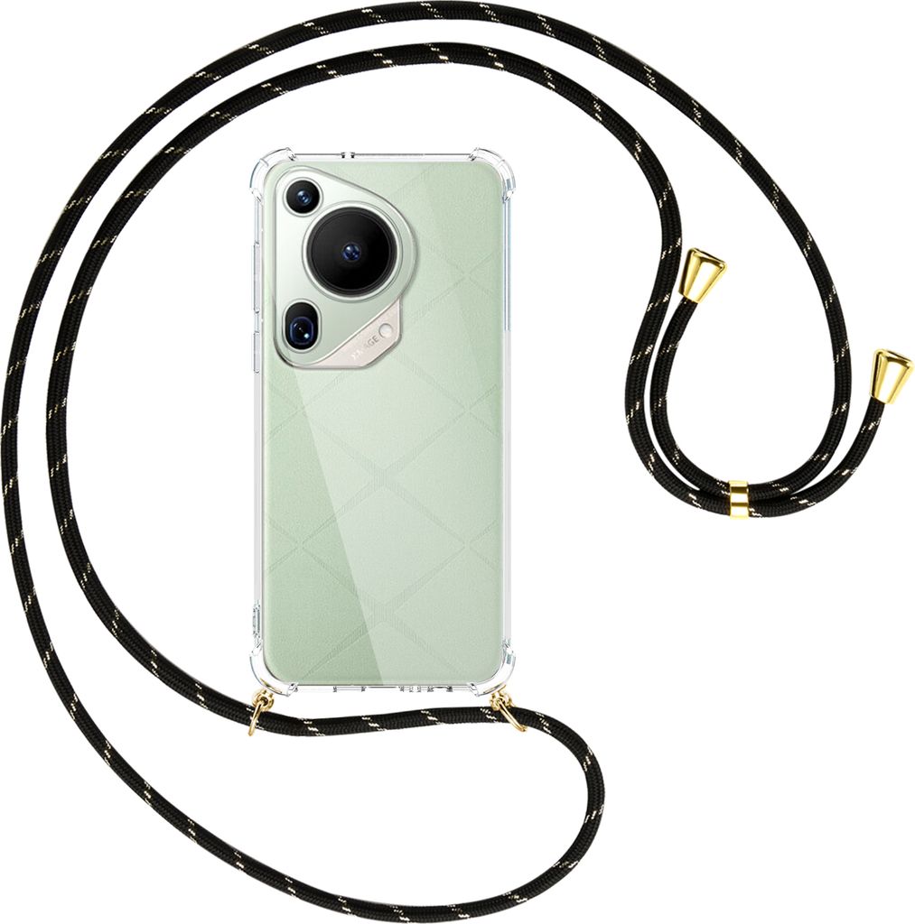 Handykette Backcover-Schutzhülle mit Band (Metall goldfarben) für Huawei Pura 70 Ultra - schwarz/gold