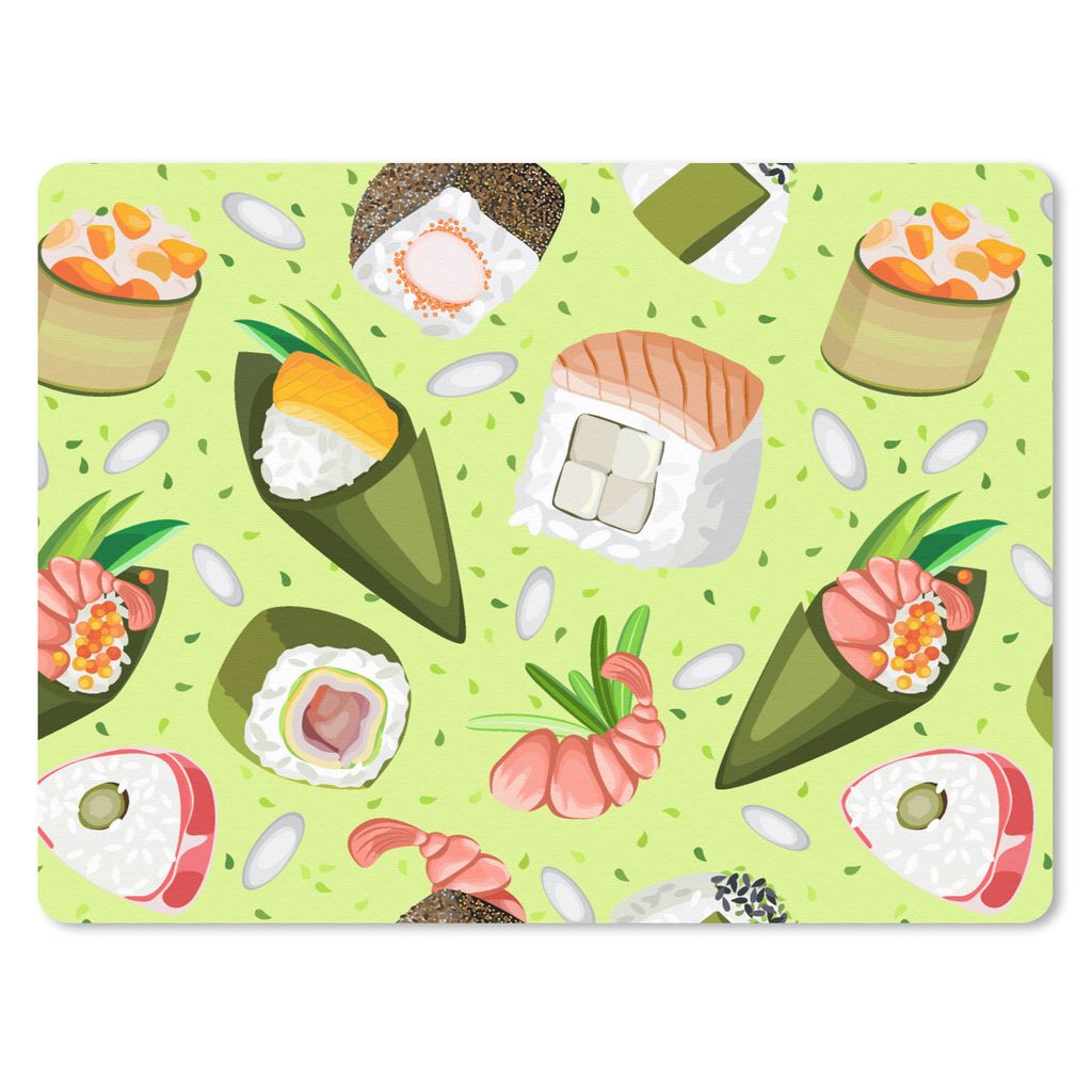 MuchoWow Mauspad Mousepad Muster - Sushi - Japan - Grün 40x30 cm - Mousepads - Maus Mat - Pad - Mausunterlage - Anti Rutsch