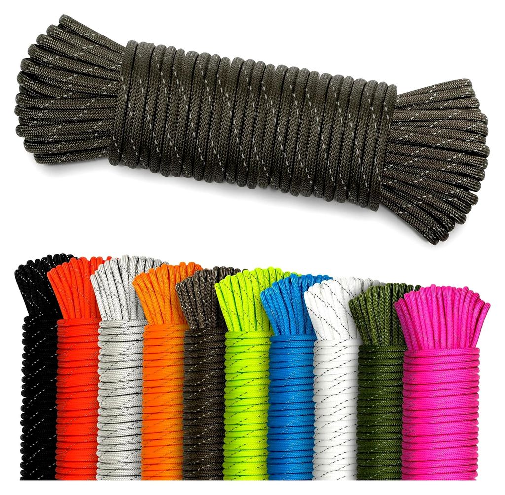 4mm reflektierende Paracord 550 Schnur | Reflektierendes Paracord | Outdoor Ausrüstung | Camping | Paracord Schnüre (Graubraun reflektierend, 5 M...