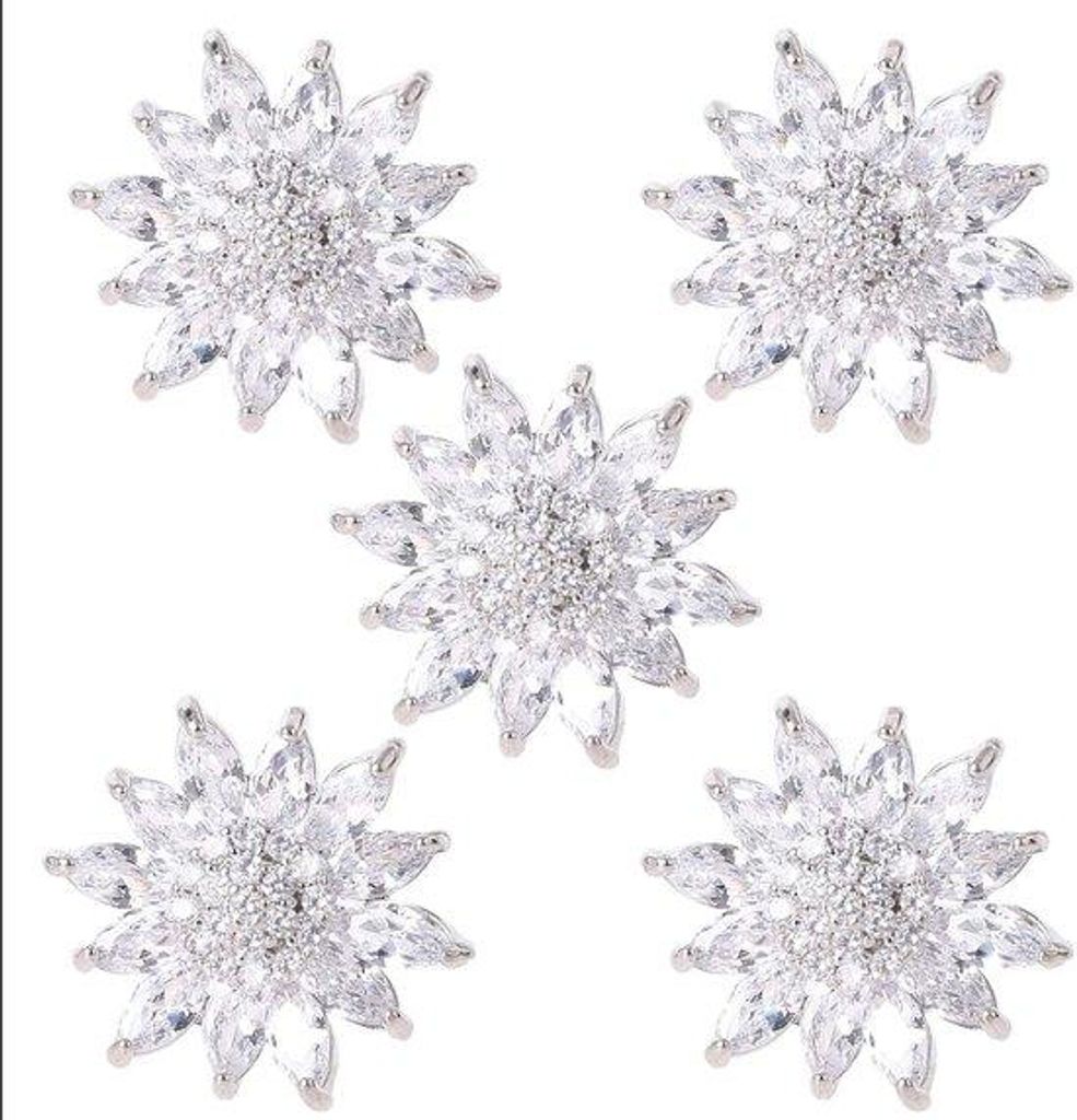 Kunststoff-Zipper-Accessoires DIY 20 mm Sonnenblumen-Metallknöpfe mit Kristallsteinen 5er-Pack in Silberfarbe