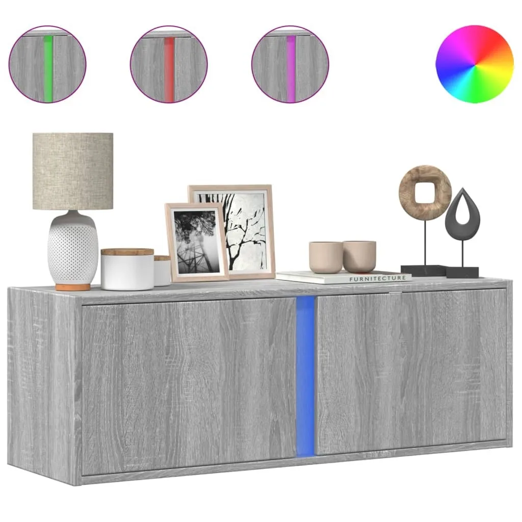 Porta TV a Parete 100 cm SYFAX Grigio Sonoma Luci LED - Offerta Online