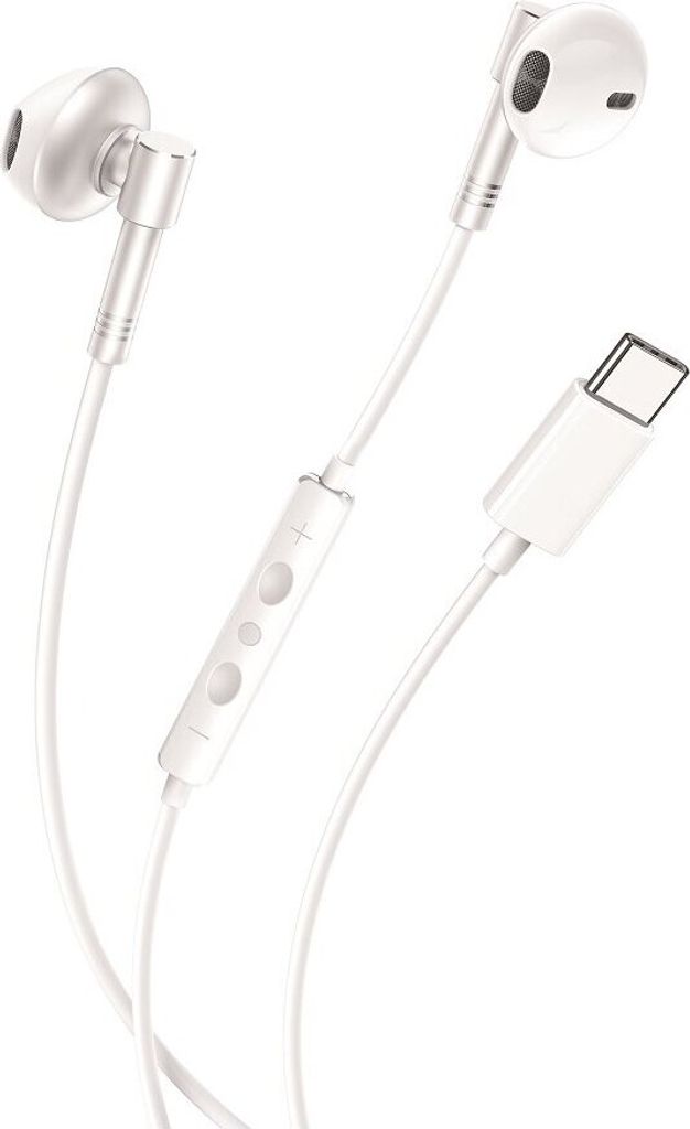 XO EP60 kabelgebundene Kopfhörer USB-C, flexibles Silikonkabel, Lautstärkeregelung, 1,2m Weiß