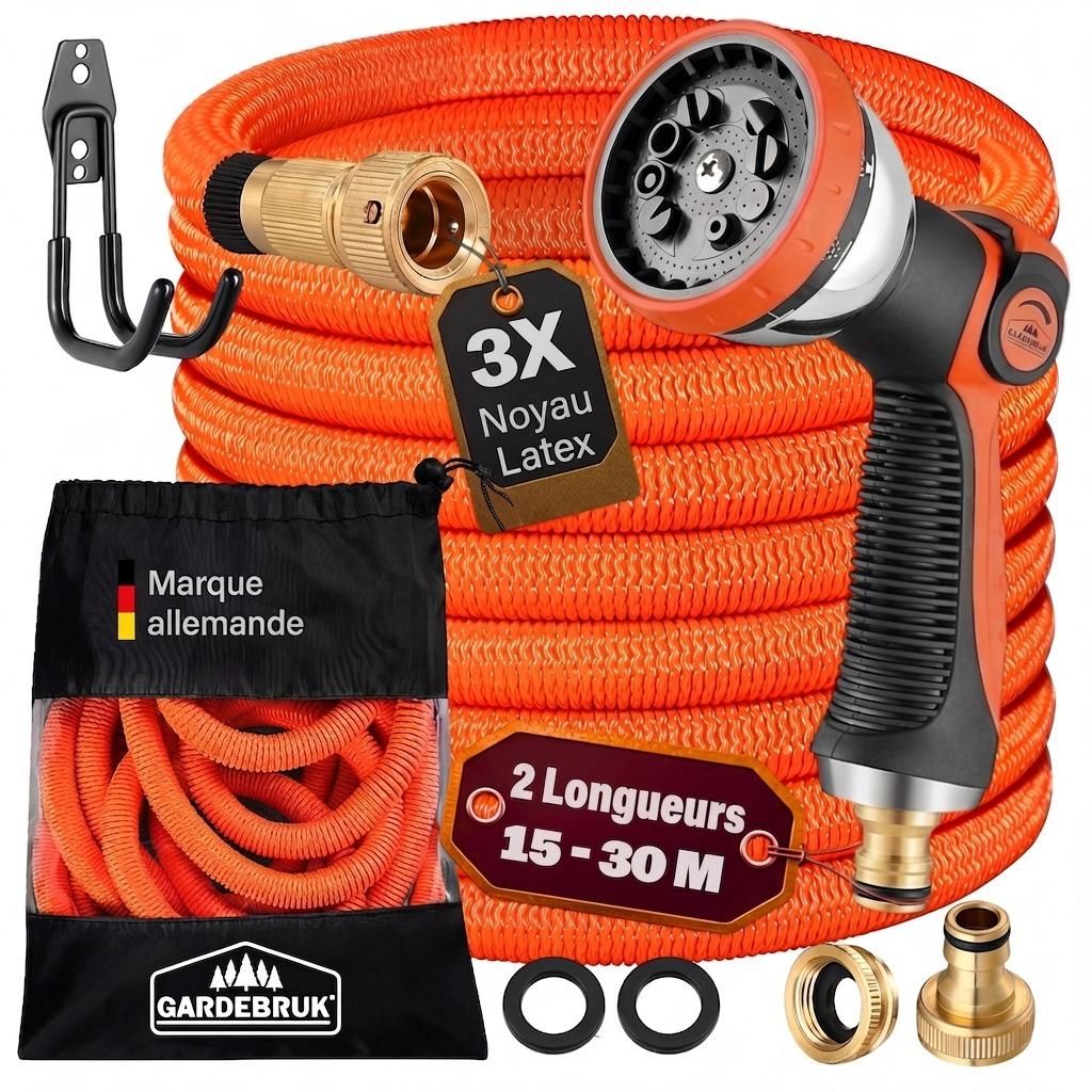 GARDEBRUK® Tuyau d’Arrosage Extensible 30 m Orange – Image du produit 
