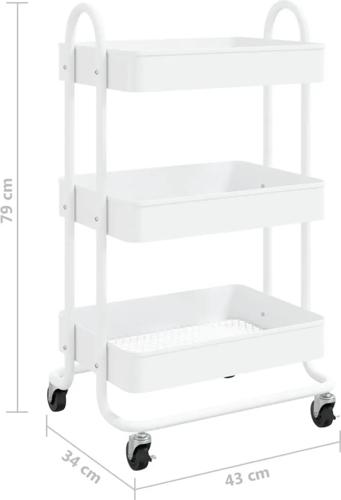 Chariot de rangement 3 niveaux en acier blanc 43x34x79 cm ultra stable