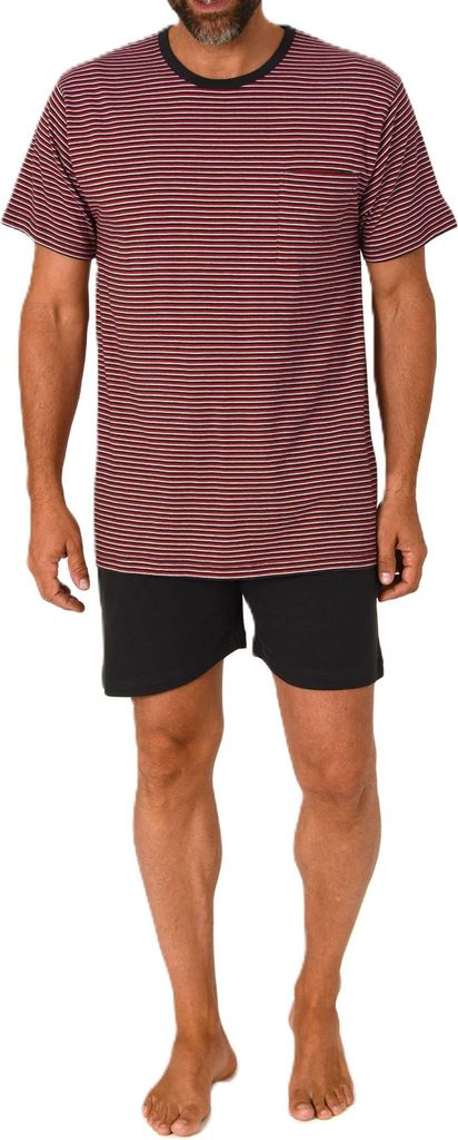 Normann Herren kurzarm Schlafanzug Shorty in feiner Streifenoptik - auch in Übergrößen ; rot , 52