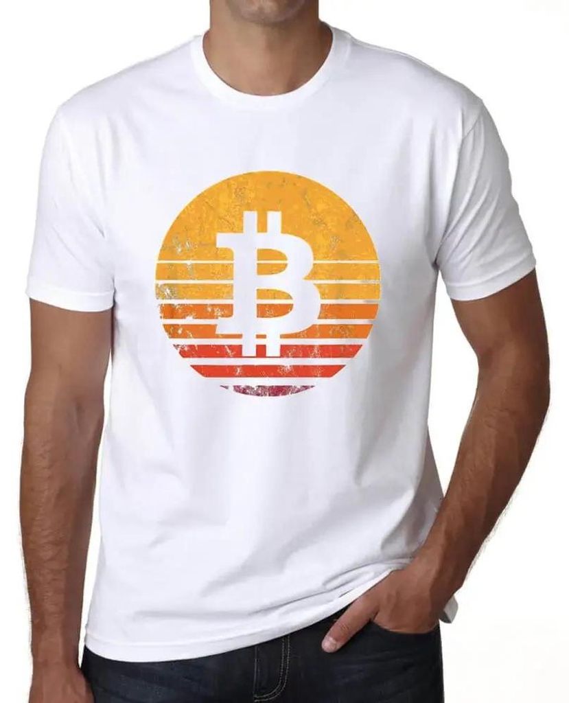 Herren Grafik T-Shirt Bitcoin Vintage Sunset Btc Hodl Crypto Traders Öko-Verantwortlich Vintage Jahrgang Kurzarm Lustige Druck Geburtstag Geschenk