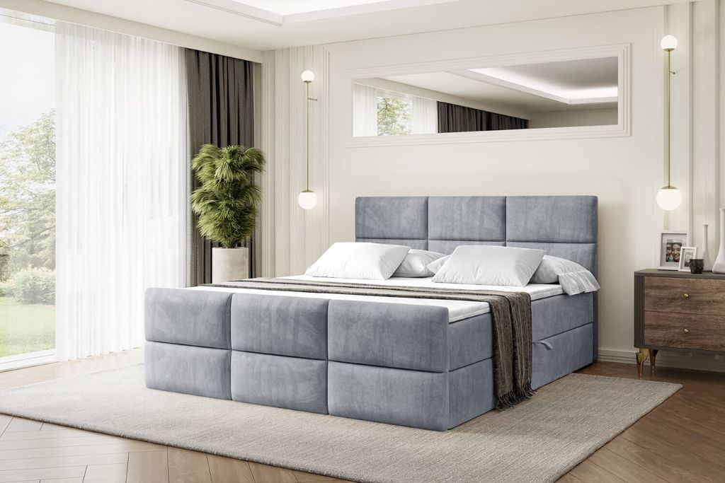 ALTDECOR Boxspringbett mit Fußteil, H4 Matratze und Topper - 180x200 cm - OHIO-Z - Grau Samt - Polsterbett mit Bettkasten und Lattenrost, Bett mit...