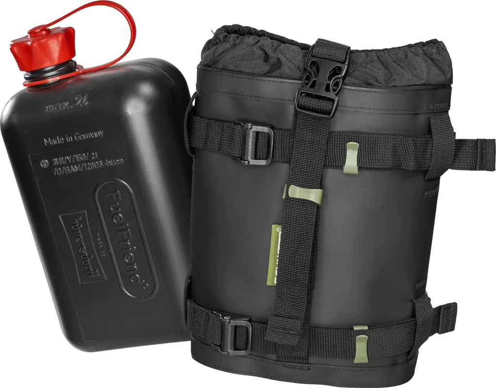 Supporto carburante per moto incl. tanica di benzina da 2L Amico carburante, Hypalon, SCHNORR