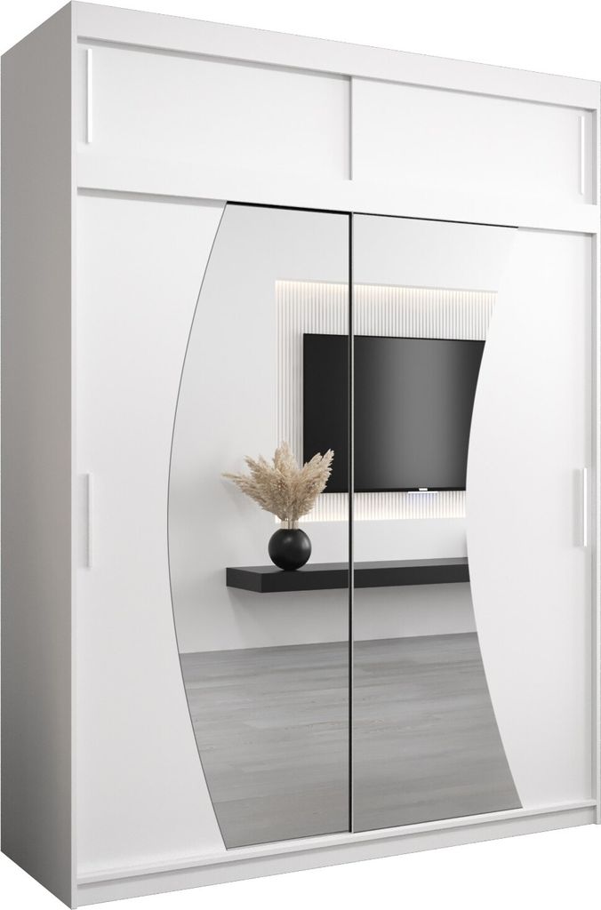 Kleiderschrank, Schiebetürenschrank Schlafzimmer, Schrank mit Spiegel WAVE 180 mit Aufsatz, Höhe 240 cm