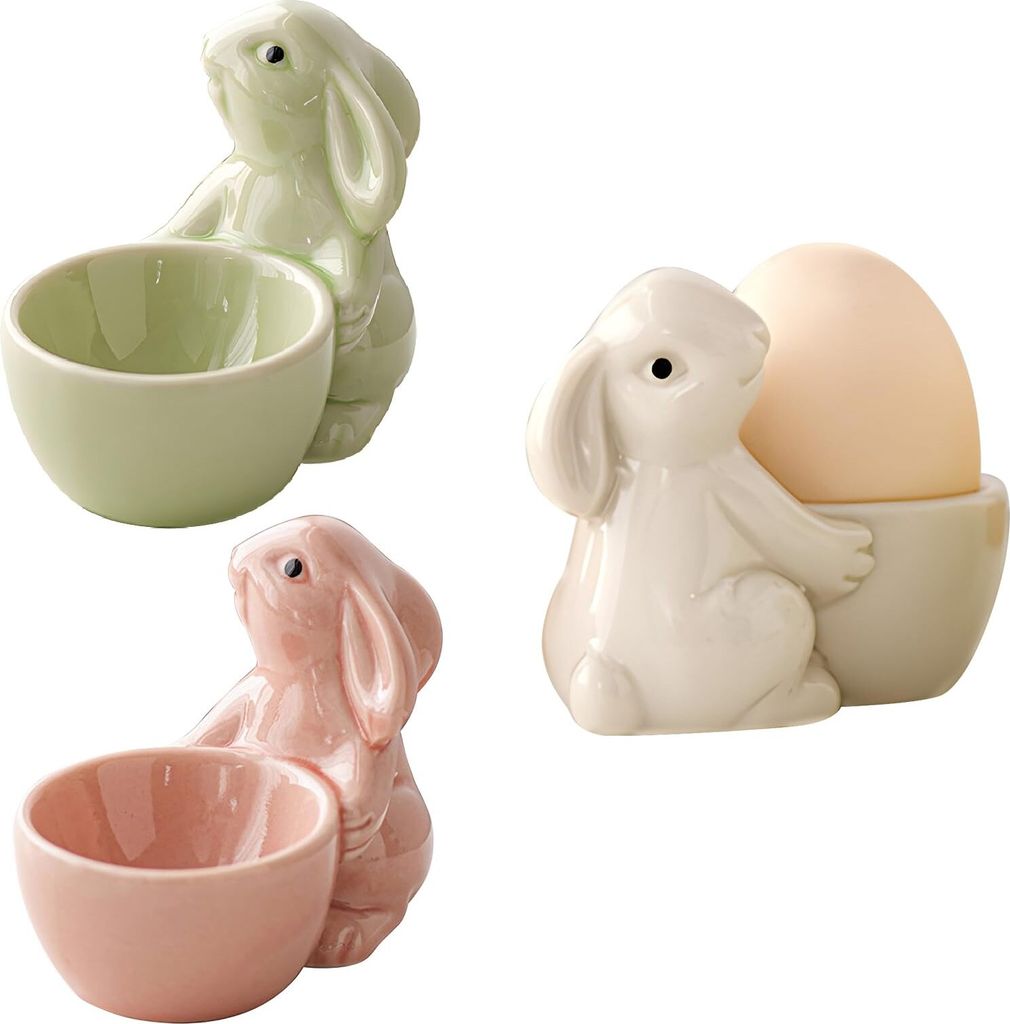 Keramik 3er Stück Set Eierhalter Eierständer Porzellan Design Niedliches Kaninchen Eierhalter Geschirr Dekoration Ostern Geschenk