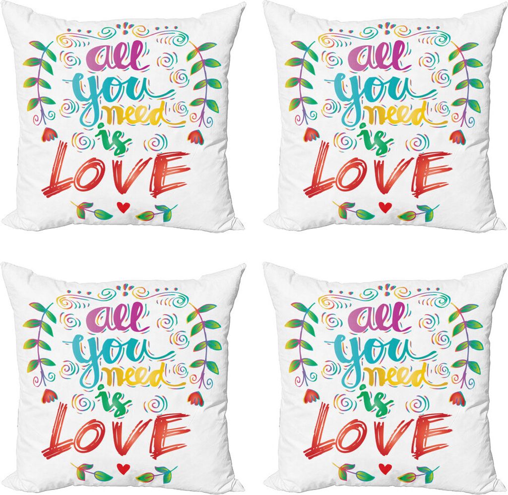ABAKUHAUS Alles was du brauchst ist Liebe Kissenbezug Set (4 Stück), floral Doodle, Moderner Doppelseitiger Digitaldruck, 50 cm x 50 cm, Mehrfarbig