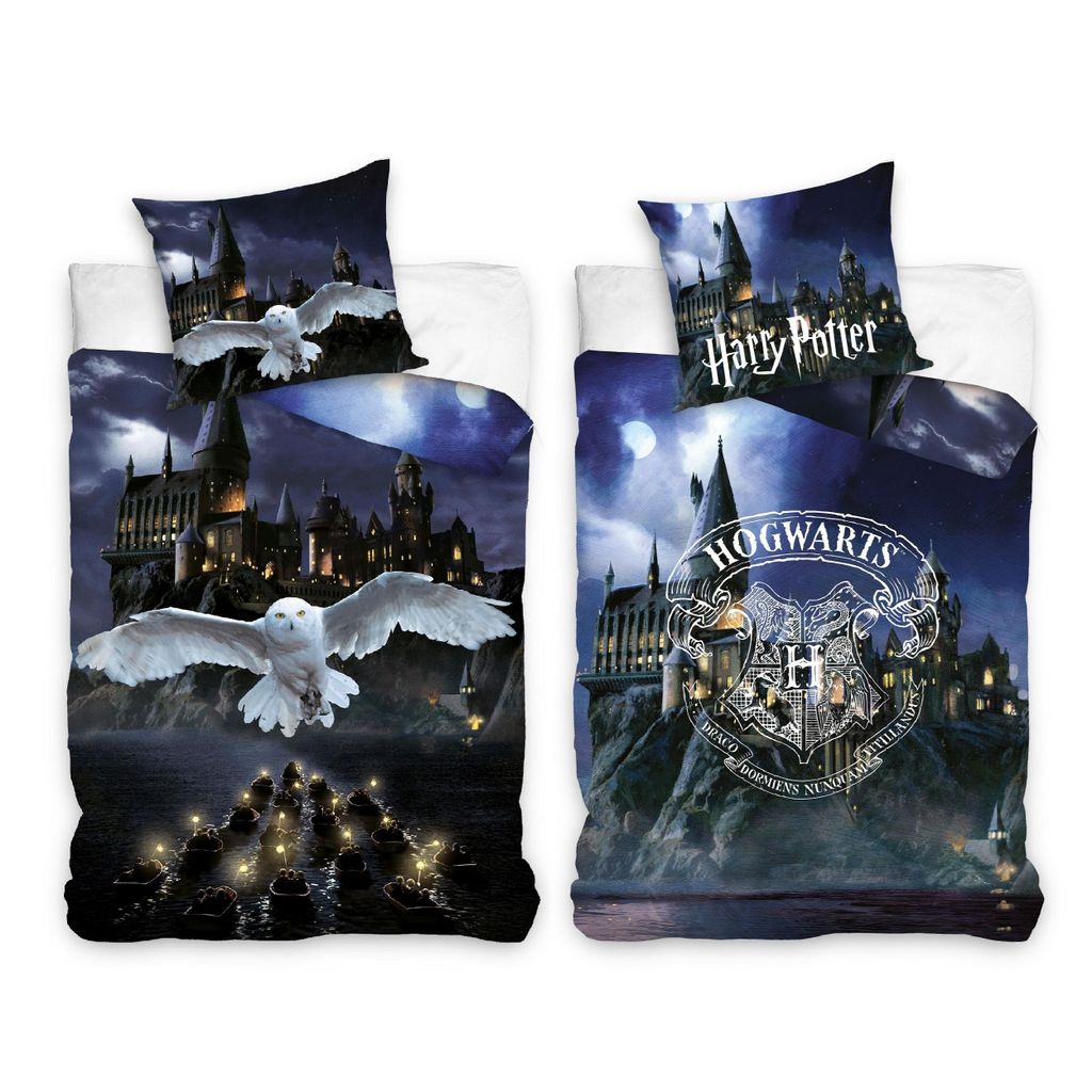 Harry Potter Bettwäsche Set (2-teilig) · Kinderbettwäsche 135x200 80x80 cm aus 100% Baumwolle mit Reißverschluss · Wende-Motiv mit Eule und Ho...
