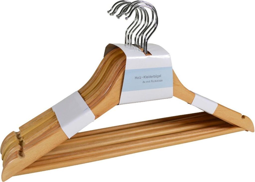 Holz-Kleiderbügel mit Steg 8er-Set Rockbügel Hosenbügel Garderobenbügel Bügel
