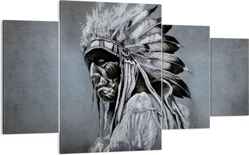 Bild auf Leinwand - Leinwandbild - 4 Teile - Inder Feder Mann - 160x90cm - Wand Bild - Wanddeko - Wandbilder - Leinwanddruck - Bilder - Wanddekorat...