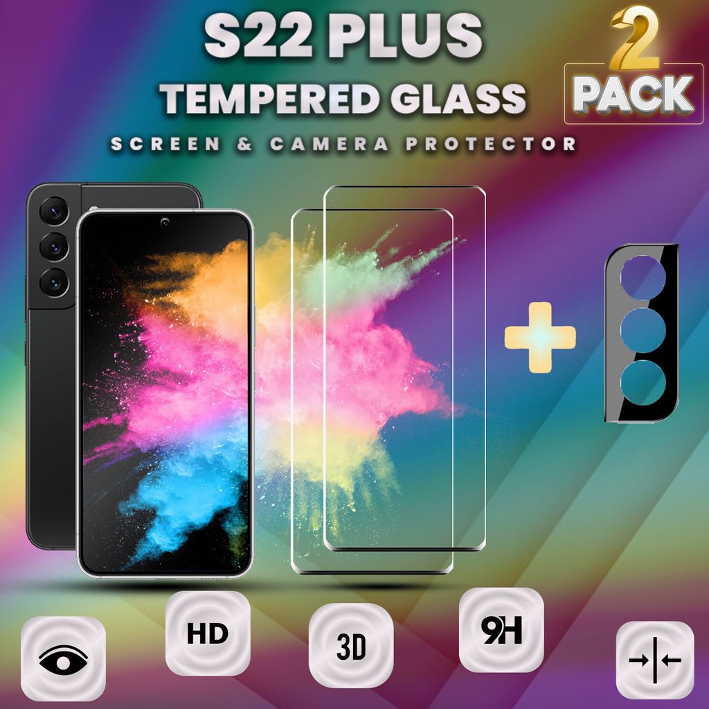 2-Pack Samsung Galaxy S22 PLUS Displayschutzfolie und Objektivschutz aus gehärtetem Glas 9H