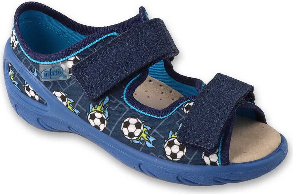 Hausschuhe Sandalen Befado Sunny 063X020 blau Fußball mit Ledersohle