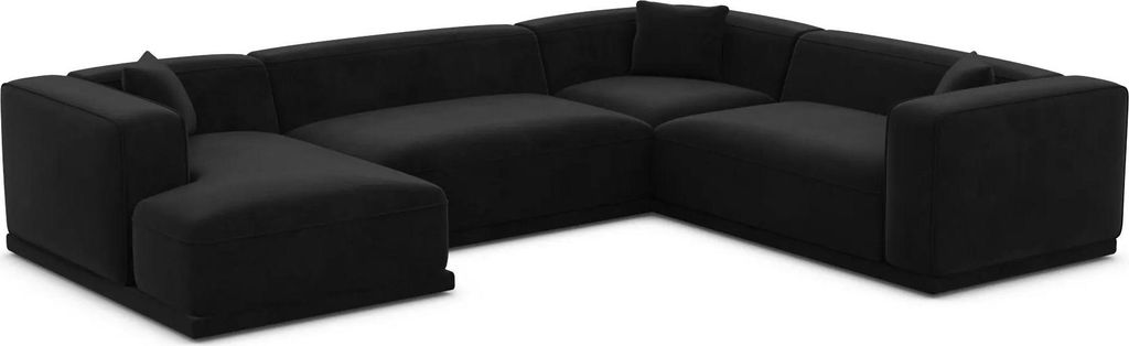 Samtstoff U-Form XXL Wohnlandschaft Diora Schwarz Links