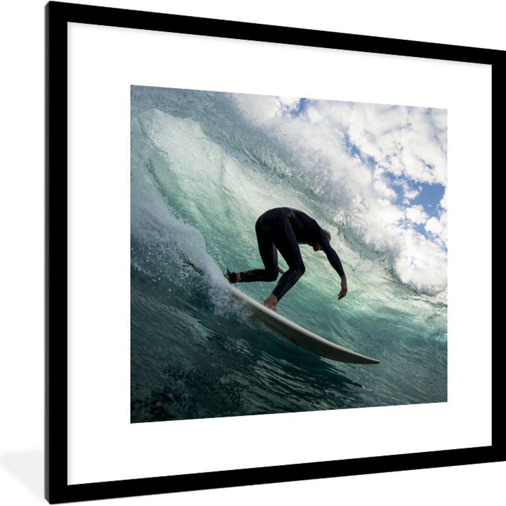 MuchoWow Gerahmtes Poster Surfer auf Wellen 40x40 cm - Poster mit Schwarzem Bilderrahmen Wandposter Rahmen Foto Bilder - Poster - Plakat im Rahmen
