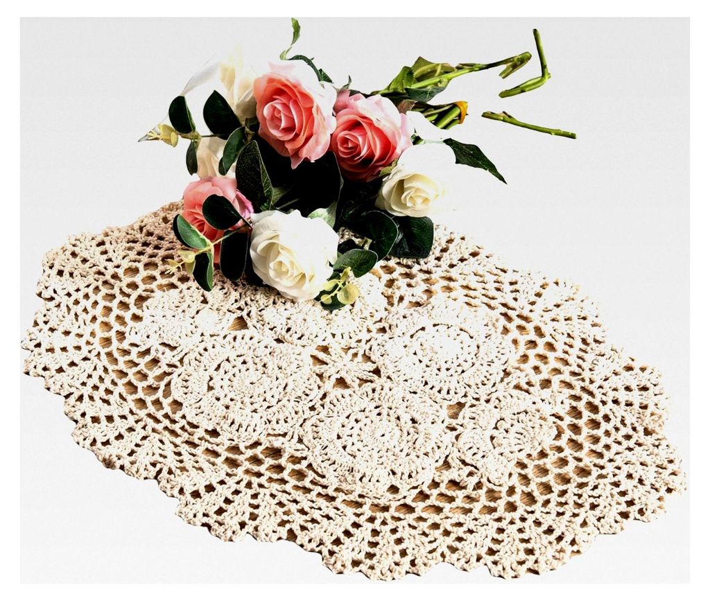 Ovales Baumwoll Tischset 2er Set Beige Abwaschbar Handgefertigt für Esstisch Vintage Tischdeko