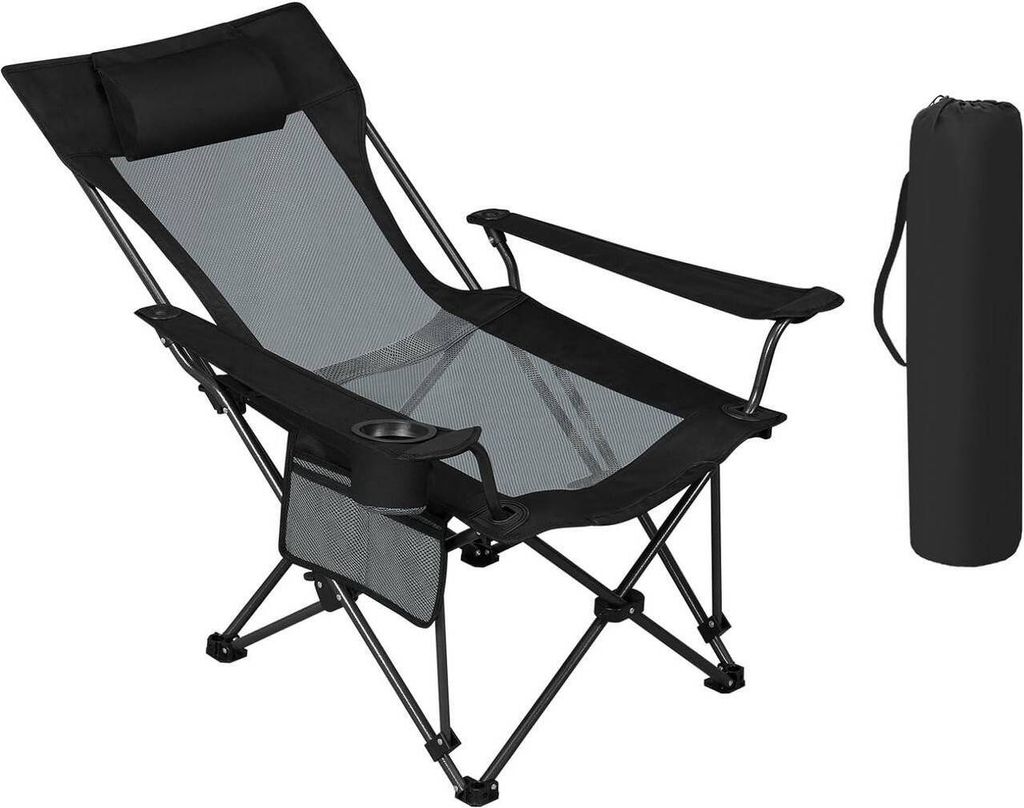 WOLTU 1 x Campingstuhl klappbar, mit Getränkehalter Seitentasche, Schwarz+Grau