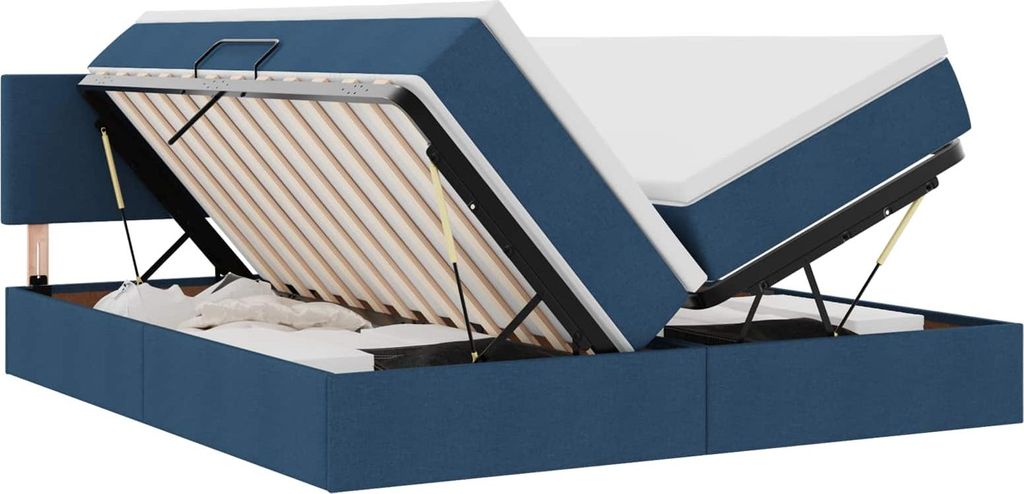 vidaXL Bett mit LED-Lichtleisten mit Kopfteil Blau 180 x 200 cm Stoff