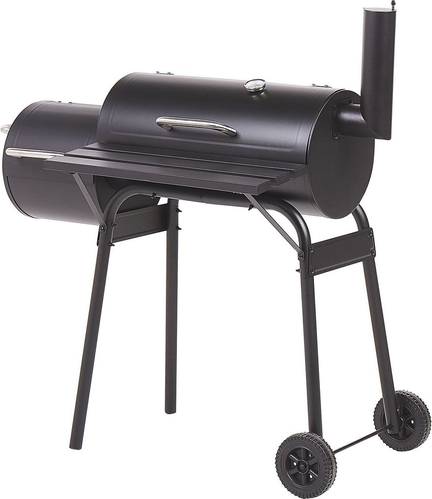 BELIANI Holzkohlegrill mit Räucherkammer Schwarz Smoker auf Rädern mit Thermometer Deckel Garten BBQ