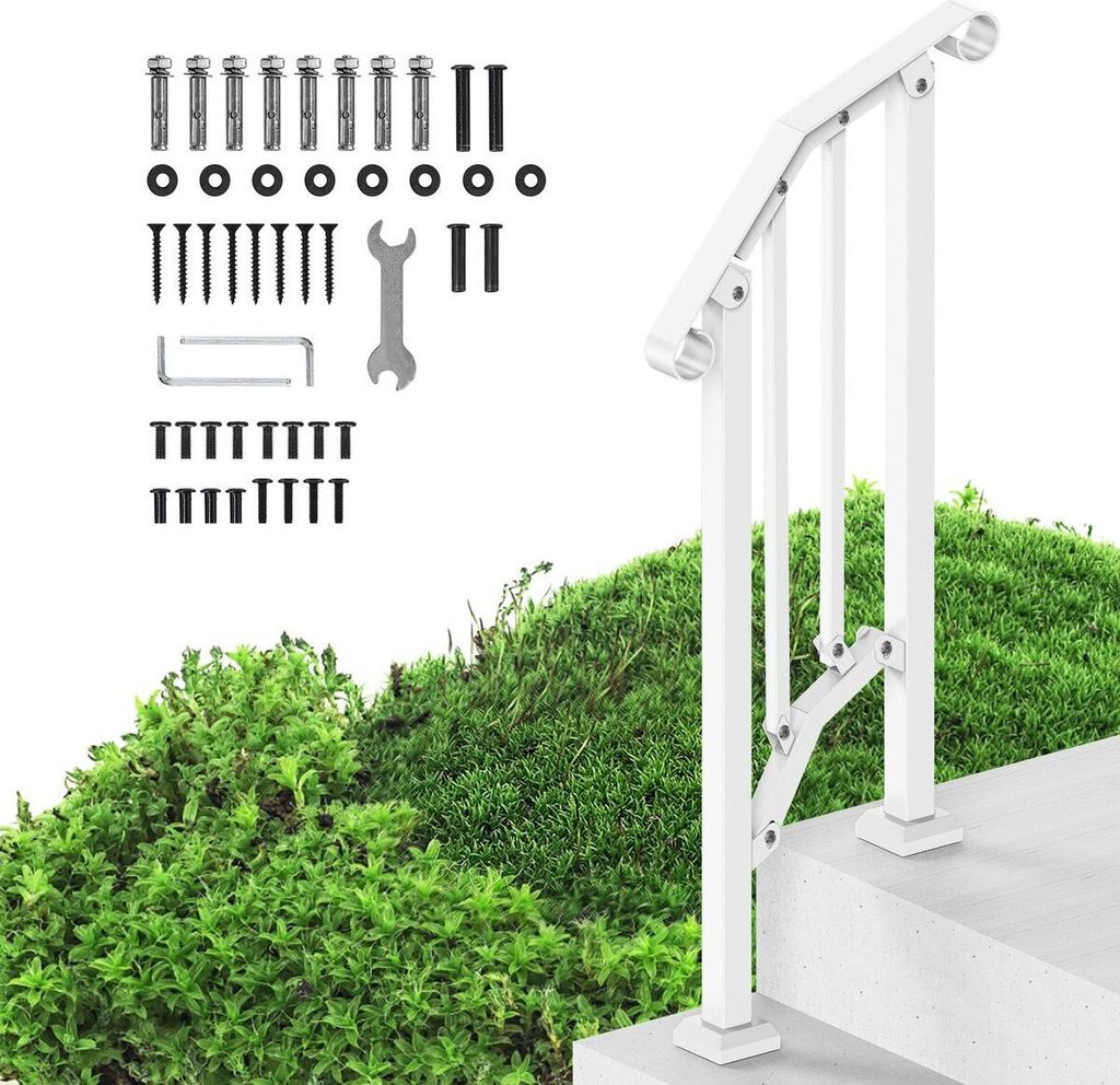 1-2 Step Handrails for Outdoor for Seniors Porch Deck Retro Arch White