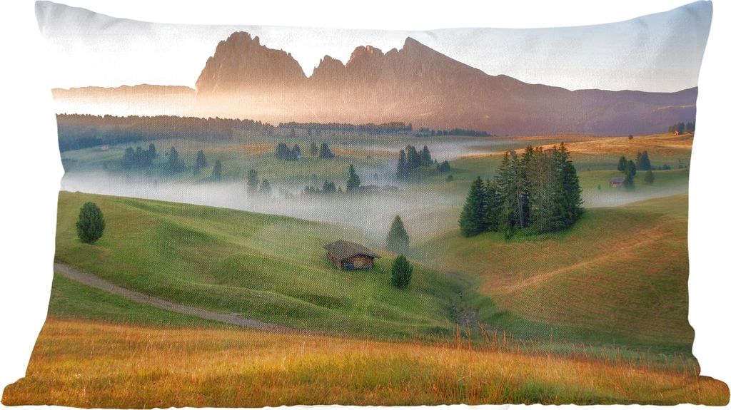 MuchoWow Zierkissen Sofakissen Wohnzimmer Dekokissen 50x30 cm Berg - Nebel - Landschaft - Wohnzimmerdekoration - Polster mit Photo