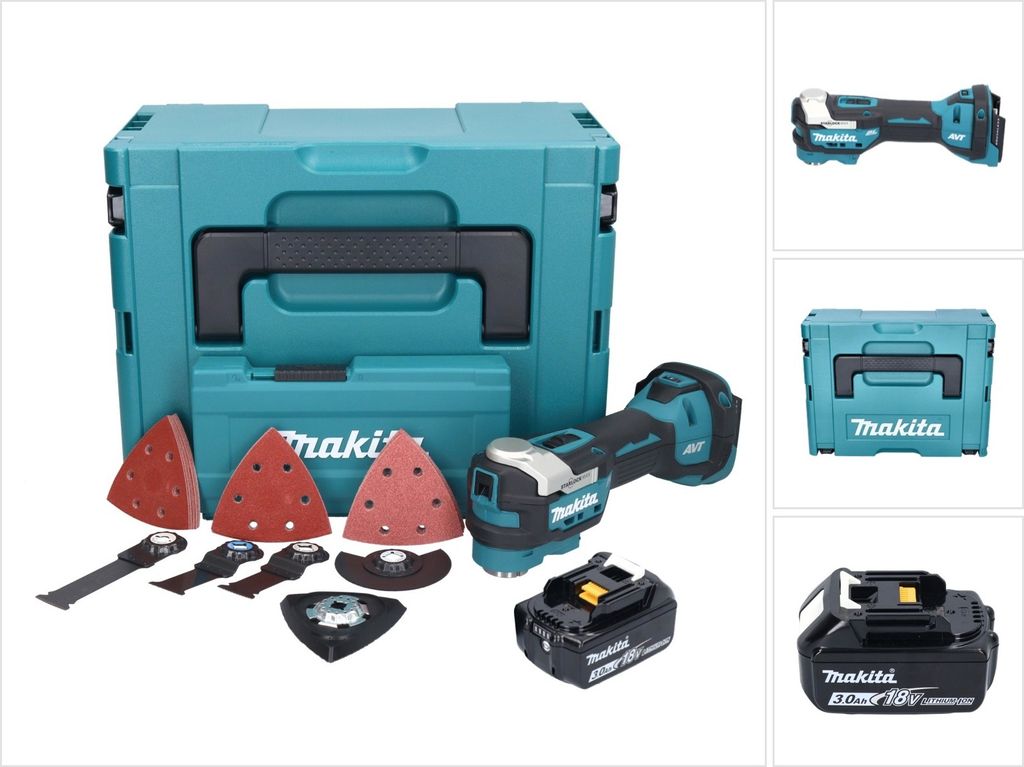 Makita DTM 52 F1JX4 Akku Multifunktionswerkzeug 18 V Starlock Max Brushless + 1x Akku 3,0 Ah + Zubehör Set + Makpac - ohne Ladegerät