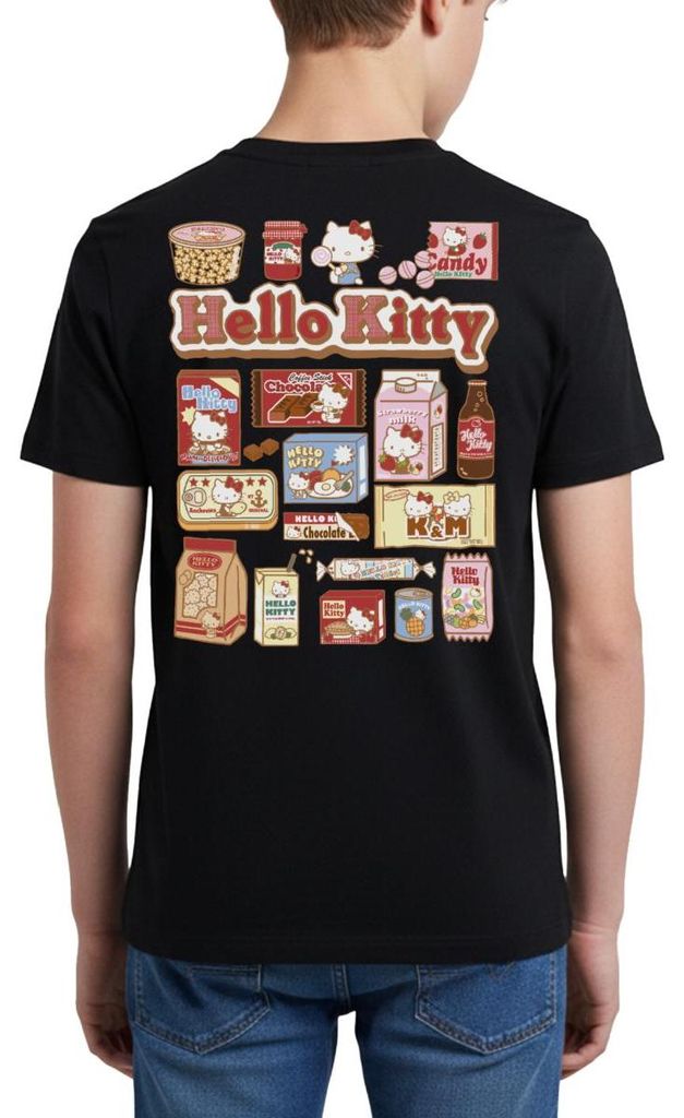 Spreadshirt Hello Kitty Snack Collage Teenager Premium T-Shirt, 146/152 (10 Jahre), Schwarz