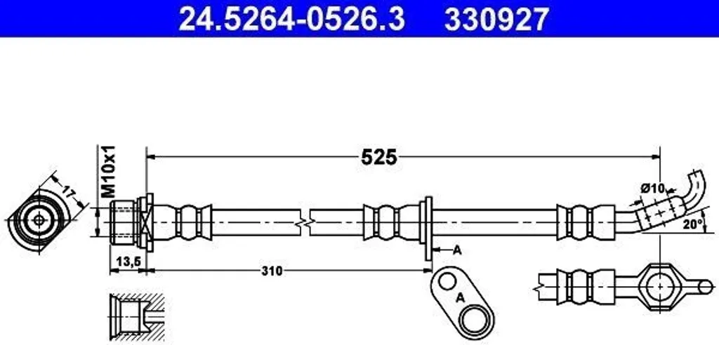 Tuyau de frein renforcé ATE 24.5264-0526.3 avec raccordements OE 90947