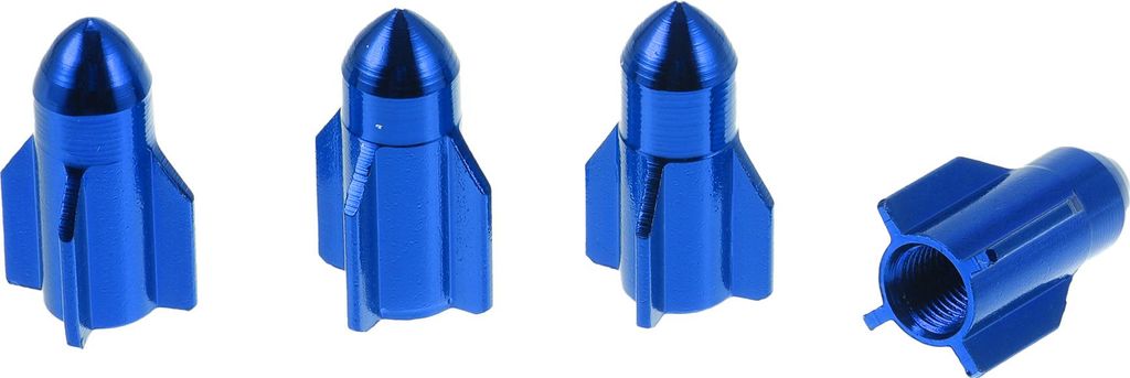4 Stk. Dekorative Reifenventilkappen im Raketenstil 27mm Reifenventil Staubabdeckungen für die meisten Autos LKW Blaues Aluminiumlegierung