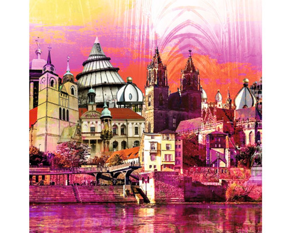 Glasbild Magdeburg Elbe Wahrzeichen III 20x20 cm