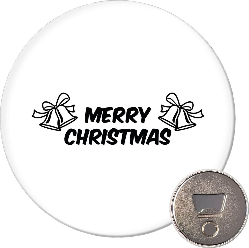 Huuraa Magnet Merry Christmas Glocken 59mm Kühlschrankmagnet rund Flaschenöffner Geschenkidee