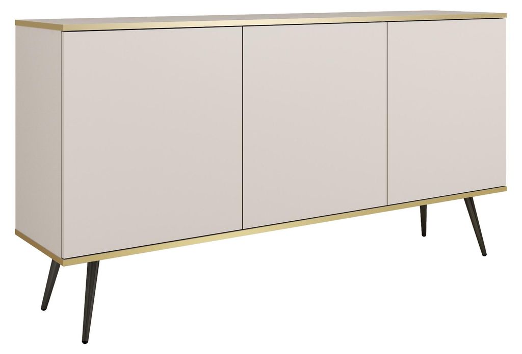 MOBAE AURA K160 Kommode 160 cm Beige Sideboard mit 3 Türen Wohnzimmerschrank modern Anrichte mit viel Stauraum