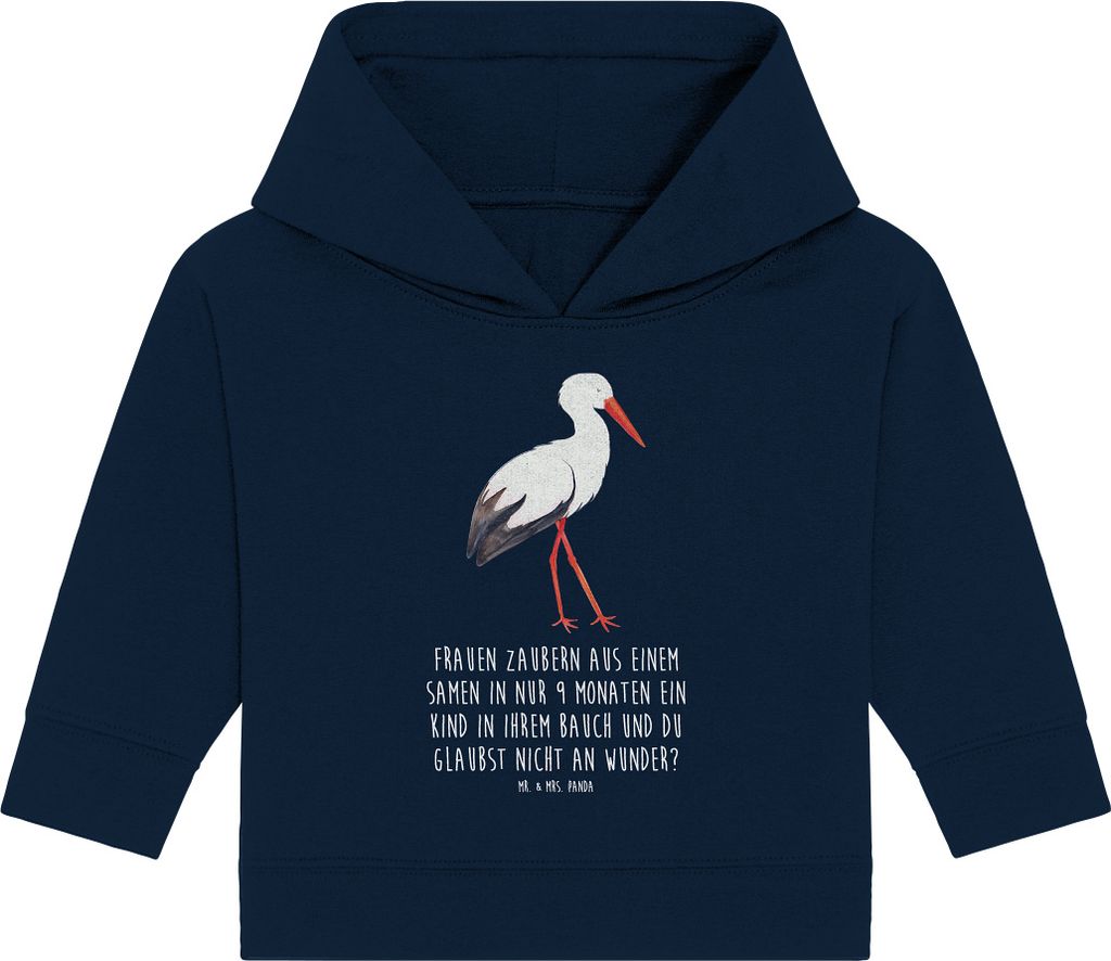 Mr. & Mrs. Panda Organic Baby Hoodie Storch 24. - 36. Monat - French Navy - Geschenk, Kapuzensweatshirt, Störche, Mutter, Lustige Sprüche, Kapuze...