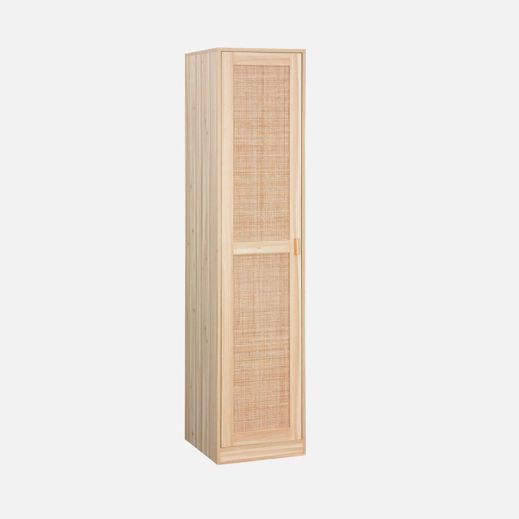 sweeek - Kleiderschrank mit Rattan-Geflecht und Holzdekor, Produktbild 