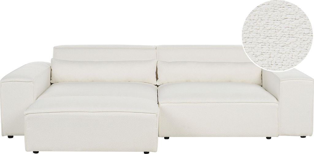 BELIANI Modul 2-Sitzer Sofa Cremeweiß Bouclé-Bezug mit Ottomane Armlehnen 2 Dekokissen Skandi Modern Modulsofa Polstersofa Couch Wohnzimmer