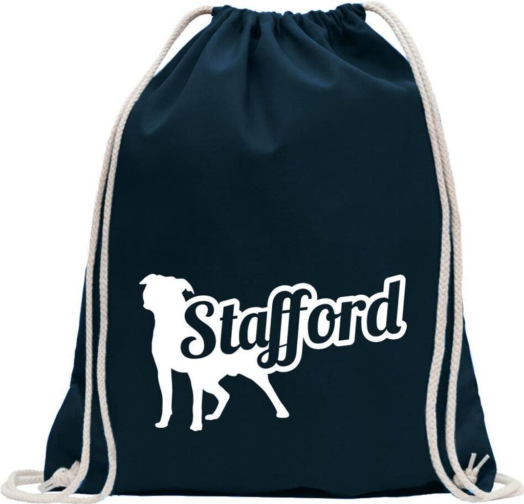 Kiwistar - Turnbeutel - dunkelblau - American Stafford - Fun Rucksack Sport Beutel Gymsack Baumwolle mit Ziehgurt