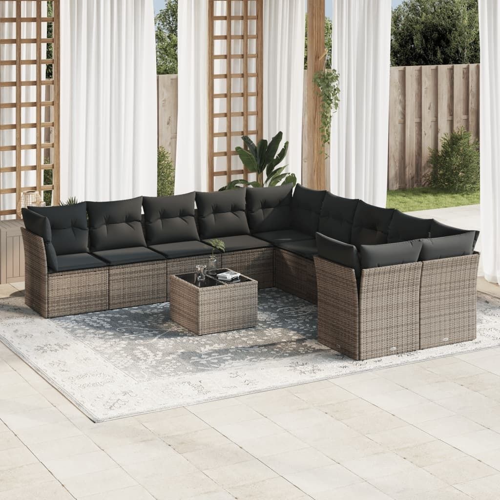 Maison Exclusive - 11-tlg. Garten-Sofagarnitur mit Kissen Grau Poly Rattan