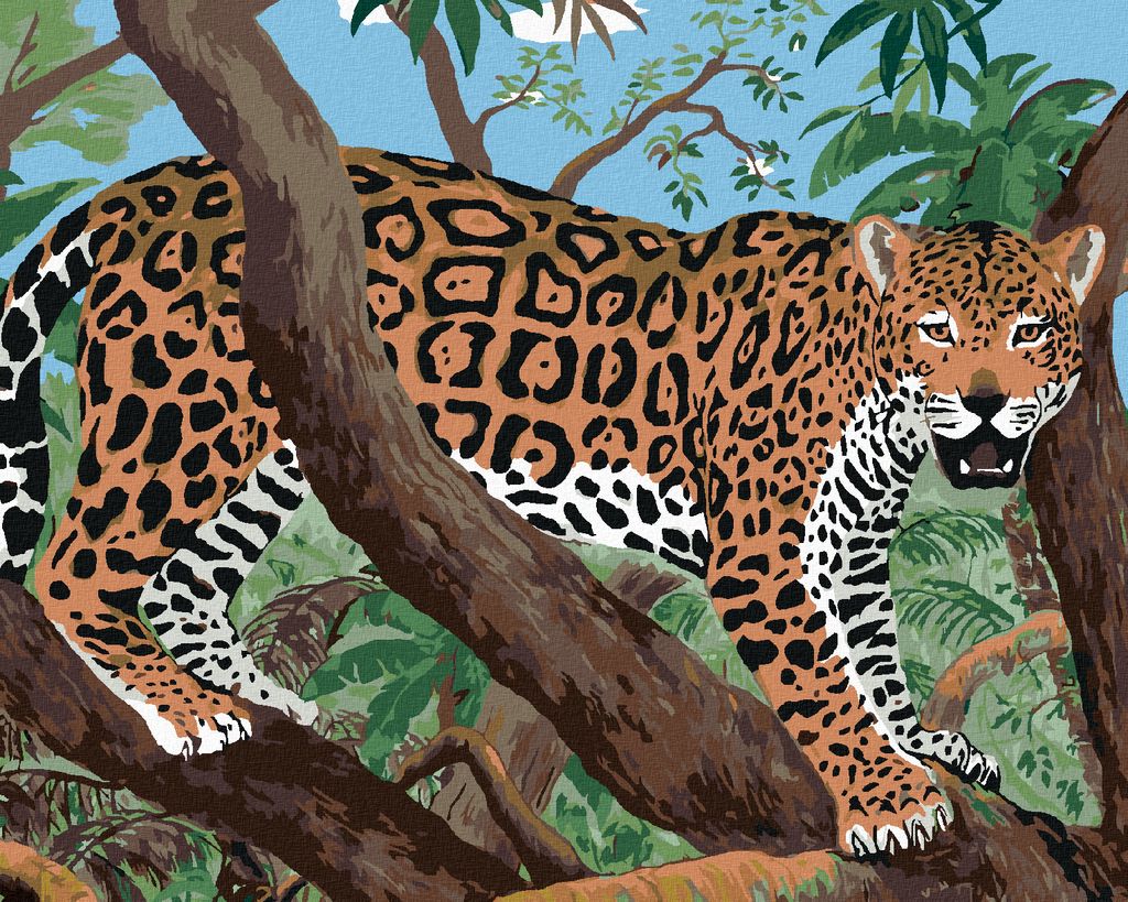 Zuty - Malen nach Zahlen - JAGUAR AUF EINEM AST, 40x50 cm, mit Keilrahmen (bereits gespannt)