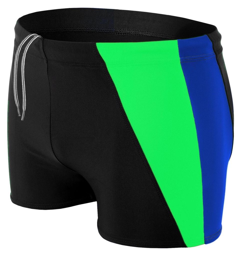 Aquarti Herren Badehose Kurz mit Seitlichem Streifen, Farbe: Schwarz / Kornblumenblau / Grün, Größe: XXL