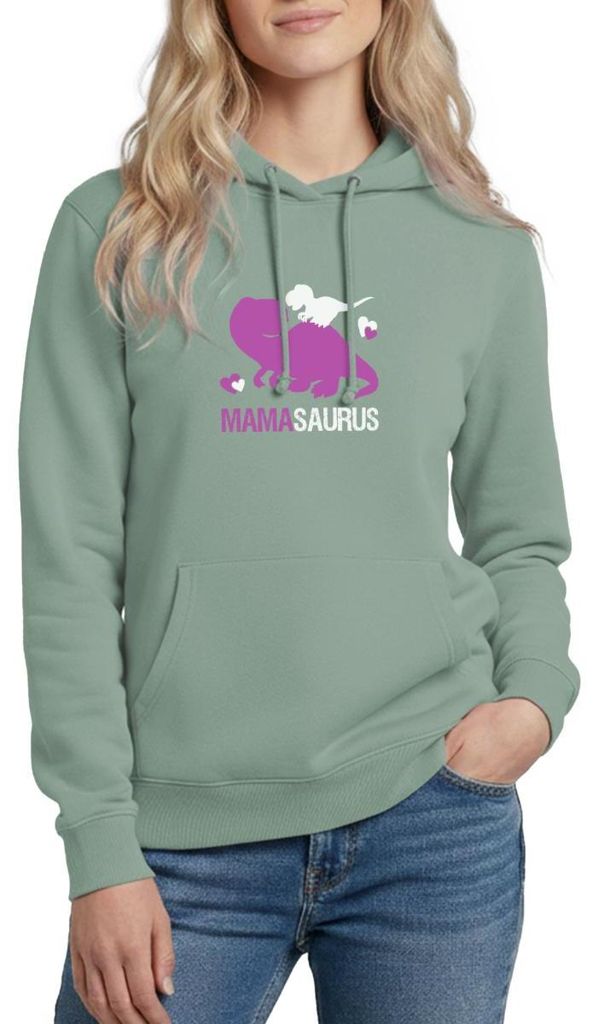 Spreadshirt Mamasaurus | Geschenk Mama Dino Damen Hoodie, L, Graugrün